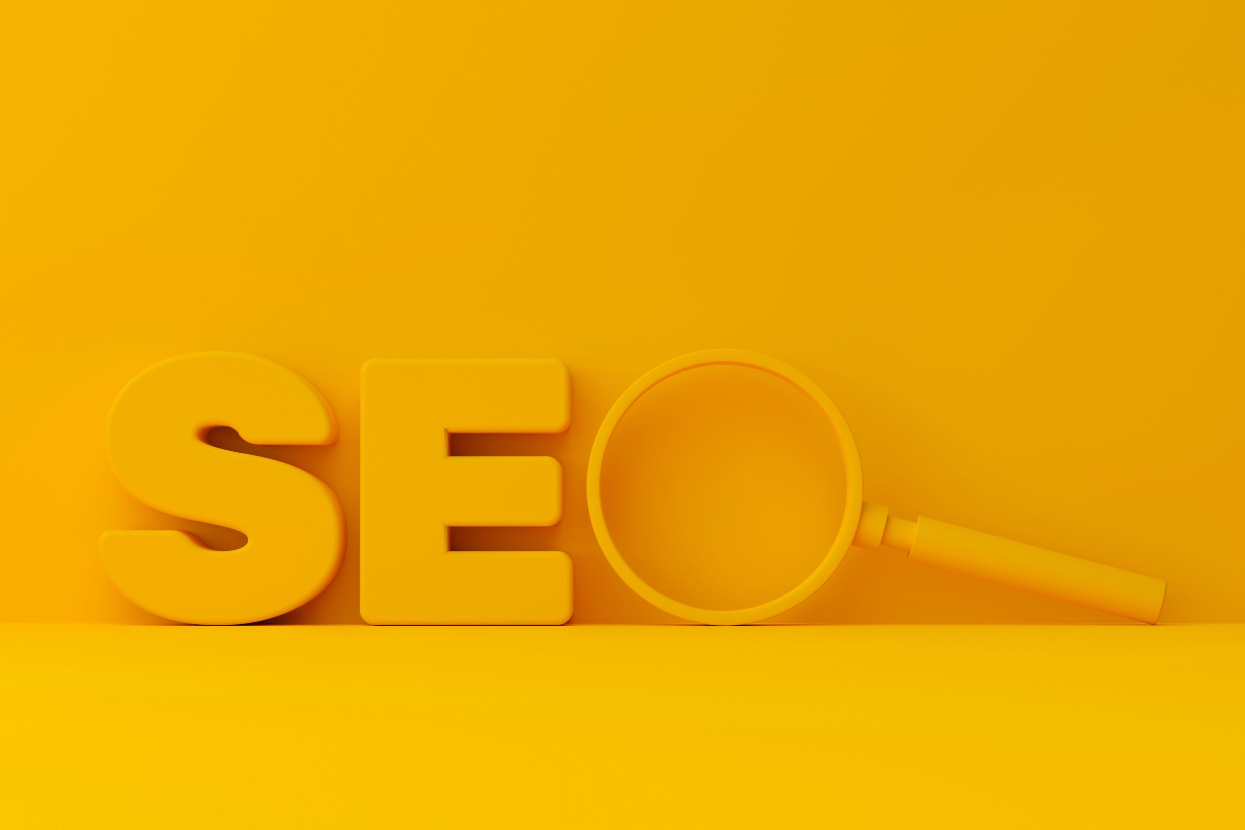 Search engine optimization (SEO) concept. SEO wording on yellow background. 3d render illustration